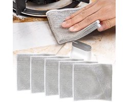 5x Krachtige Metalen Schoonmaakdoeken - Niet-Kras Vaatdoek voor Aangekoekt Vuil en Gootsteen
