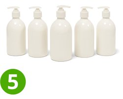 5x Lege Plastic Fles sirop 500ml PET - Wit - Rond - Witte Dispenserpomp - 28ROPP - ALPHA - BPA vrij - Pompfles - Reisflesjes - Plastic Flessen Navulbaar - Shampoo Dispenser met Pomp - Lege Flesjes - Zeep Pomp - Lekvrij - Hervulbaar - Zeeppompje