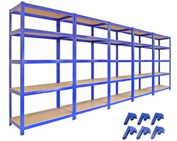 5x T-Rax metalen rekken 90 cm blauw – 280 kg per plank, eenvoudig te monteren