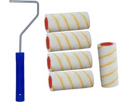 5x verfroller / vachtrollers incl rollerbeugel - 10 cm - rollers voor het schilderen van wanden en plafonds