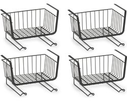 5x Zwarte opberg/opruim hangmandjes met haken 31 cm - Zeller - Huishouding - Opbergen/opruimen - Opbergmanden/opruimmanden - Hangmanden voor in de kast