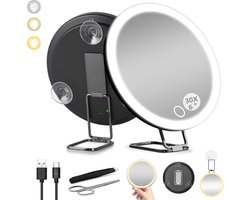 6" 30x vergrotende spiegel met lichtzuignap, LED close-up spiegel voor het controleren van poriën met 360° standaard, 3 kleuren verlichte persoonlijke spiegel 30x, 30 keer hoge vergroting concave spiegels - Cyslmuk®