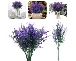 6 Bosje Kunst lavendel – Kunstbloemen – Botanische Decoratie – Kunstbloemstukken – Kunst groen – Binnen en buiten – Voor tuinen, veranda's, terrassen, woonkamers (36 cm – Paars)