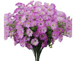 6 Bundels - Kunstbloemen - Net als echte kunstplanten voor op het balkon. Weerbestendige zijden petunia's, boeket, UV-bestendig, nepbloemen voor balkon, bloembak, binnen en buiten.