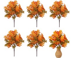 6 bundels kunstmatige herfstbladeren van esdoorn, nepzijden herfsttakken voor huisdecoratie, herfsttafelstuk voor binnen en buiten, bloemstuk voor Thanksgiving, Halloween, oogstfeest en bruiloft, vaasvulling (oranje/geel)
