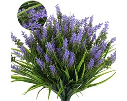 6 Bundels Kunstplanten - Nep Lavendelbloemen - Kunstgras - UV-bestendige Plastic Groenplanten - voor Tuin, Huis, Veranda, Raam, Terras, Hangende Plantenbak, Binnendecoratie,Paars