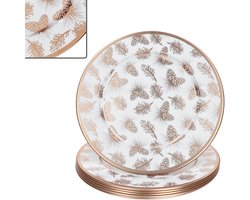 6-delig bord met dennenappels WIT-KOPER 33cm van metaal - 23465769