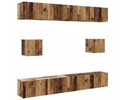 6-delig Tv-meubelset | TV-kast | Televisiekast | Mediameubel wandmontage bewerkt hout oud houtkleurig