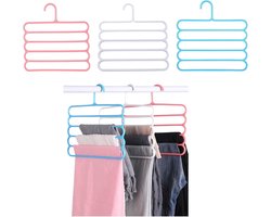 6-delige 5-laags multifunctionele hangers - Multifunctionele hangers met meerdere lagen - 5-in-1 kunststof hangers - Ruimtebesparende hangers voor garderobekasten, overhemden, dassen, broeken - Opbergruimte in de kast - Blauw, roze, wit