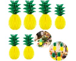 6-delige decoratieve stukken - Papieren Ananas - Decoratieve hanger - Feestornament - Papieren tafeldecoratie - Papercliphouder - Voor strandfeesten, jungle-thema decoraties, zomerse zwembadfeesten, vakantiedecoraties (20 cm, 30 cm - Geel)