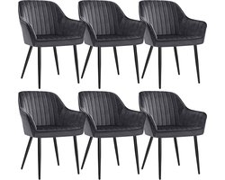 6-delige eetkamerstoelenset - grijze fluwelen stoelen - gestoffeerde stoelen - ergonomisch comfort - 62,5 cm x 60 cm x 85 cm