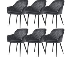 6 Delige Eetstoelset Gestoffeerde Stoelen Loungestoelen Make Up Stoelen 62,5 x 60 x 85 cm Grijs Met Armleuningen Huidvriendelijke Zachte Stof Maximaal Gewicht 110 kg Voor Studiekamer Woonkamer Slaapkamer Eetkamer