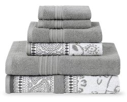6-delige handdoekset met jacquard en effen kleuren - badhanddoeken, handdoeken en washandjes