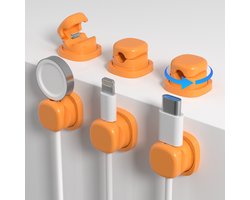 6-delige kabelclipset - Zelfklevend ontwerp - Bediening met één hand - Automatische sluiting - Draaibaar - Geschikt voor bureaus en nachtkastjes, compatibel met kabels tot 7,5 mm- oranje