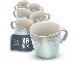 6-delige Koffiemokken Set - Hoogwaardige Steengoed Mokken Vaatwasser- en Magnetronbestendig Krasvast - Modieuze Thee- en Koffiebekers - Pure Living Servies in Licht Beige-Blauw met Gratis Verzending mokken set