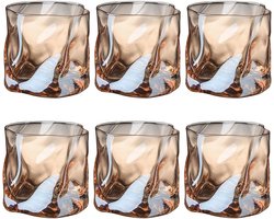 6-delige Kristallen Whiskyglazen Set 200 ml – Onregelmatig Design – Drinkglazen voor Whisky, Cocktails, Water, Thee, Koffie & Sap – Vaatwasserbestendig – Bruin
