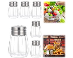 6-delige kruidenflesjesset - Strooiflesjes - Mini zoutstrooiers - Glazen poederdoseerbus - Peperstrooiers - geperforeerde metalen afdekking - Voor keukens, restaurants, picknicks, kamperen, barbecues (10 ml - transparant)