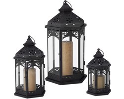 6-delige lantaarn set - windlicht - decoratief - lantaarns - 3 groottes zwart