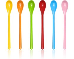 6 delige lepelset - lange handgreep - kleurrijke plastic lepel - eierlepel - koffielepel - menglepel