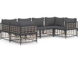 6-delige Loungeset poly rattan antraciet Hoekenbank - Lounge Set - Tuinset - Buisensets - Outdoor Furniture - Patio Furniture - Garden Sofa - Aluminium Frames - Wicker Furniture