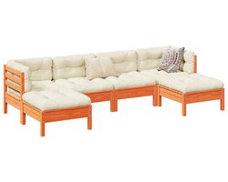 6-delige Loungeset | Tuinset | Tuinmeubelset | Zitset met kussens massief grenenhout wasbruin