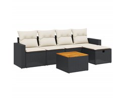 6-delige Loungeset | Tuinset | Tuinmeubelset | Zitset met kussens poly rattan zwart