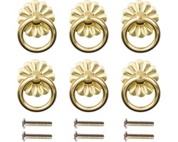 6-delige messing ringgrepen - 2,5 cm - Schroeftype - Antieke kastknoppen - Geschikt voor ladegrepen, kledingkasten, kastdeuren en decoratieve handgrepen - Geel