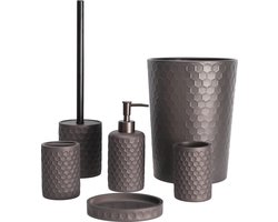 6-delige oliegewreven bronzen badkameraccessoireset - prullenbak tandenborstelhouder - tandenborstelbeker - zeepdispenser - zeepschaal - toiletborstel met houder - warm grijs