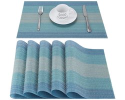 6-delige placemats, PVC placemats, gemakkelijk te reinigen tafelmatten, antislip, warmte-isolerend en vlekbestendig, 45 cm x 30 cm - Blauw