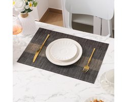 6-delige placemats, PVC placemats, gemakkelijk te reinigen tafelmatten, antislip, warmte-isolerend en vlekbestendig, 45 cm x 30 cm - Zwart