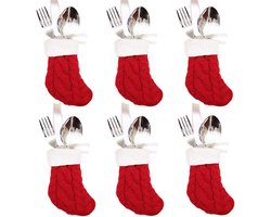 6 Delige Rode Bestekhouder Set – Kerst Decoratie voor Tafel Versiering – Feestelijk Tafel Linen voor Kerstdiner, Thanksgiving en Nieuwjaar – Sfeervolle Tafel Ornamenten