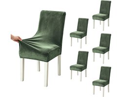 6-delige set fluwelen stoelhoezen — Hoezen voor eetkamerstoelen — Universele stretchstoelhoezen — Semi-aansluitende elastische hoezen — Verdikte, pluche stretchhoezen — Modern, afneembaar & wasbaar — Geschikt voor thuis, restaurants en hotels