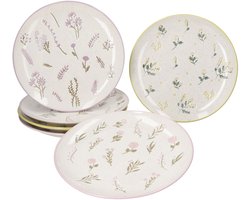 6-delige set Jardin taartschalen met bloemen 2x geel, paars & roze van keramiek – Q06000240