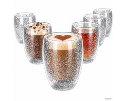 6-delige set KONFETTI dubbelwandige glazen zilver glitter uit glas – 27022359