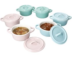 6-delige set mini-potjes met deksel EMILIA, elk 2x roze, mint en blauw van aardewerk – 4320028