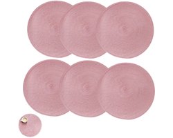 6-delige set - Ronde geweven placemats - Antislip placemats - Roze - 38 cm - Warmte-isolerend - Olieafstotend - Eenvoudig ontwerp - Geschikt voor eettafels, thuis en in de keuken