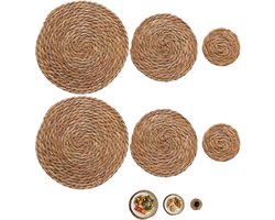 6-delige set - Ronde rieten onderzetter - Warmte-isolerende mat - Onderzetter - Kommat - Placemat - Khaki - Geschikt voor warme gerechten, kommen en koekenpannen - Geschikt voor binnen en buiten