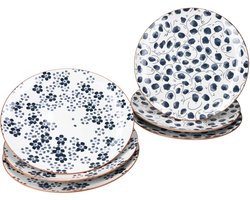 6-delige set TOTTO dinerborden blauw & wit 2 motieven van steengoed – 24324640