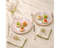 6-delige set TROPICANA dinerborden 3x palm groen-paars & 3x palm oranje-paars van aardewerk – 24325141