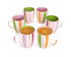 6-delige set TROPICANA koffiemokken 3x binnenin groen & 3x binnenin paars van steengoed