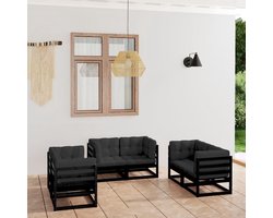 6-delige set tuinmeubelen met kussens, massief grenen, balkonmeubelset, terrasmeubelset, voor terras, tuin, balkon