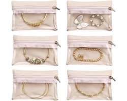 6-delige Sieraden Tassen Set, Duidelijke Reis Sieraden Organizer met Rits, Handige Fluwelen Opberger voor Ringen, Kettingen en Armbanden, Perfect als Cadeau voor Vrouwen