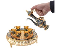 6-delige Theeservies Set – Inclusief 281 ml Theepot met Antisliphandvat – Zinklegering met Galvaniseerafwerking – Midden-Oosterse Stijl - Duurzaam Ontwerp - Theeset Arabisch