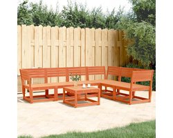 6-delige tuinmeubelset massief grenenhout, tuinmeubelset voor terras balkon, modulaire outdoor bank wasbruin, weerbestendig zitgroep design