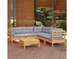 6-delige tuinmeubelset met grijze kussens grenen massief hout outdoor meubelsets terrasmeubelsets tuinmeubelsets tuinmeubelsets balkonmeubels sets voor terras, tuin, balkon