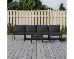 6-delige tuinmeubelset met grijze kussens staal outdoor meubelsets tuinmeubelsets terrasmeubelsets balkonmeubelsets voor terras, tuin, balkon