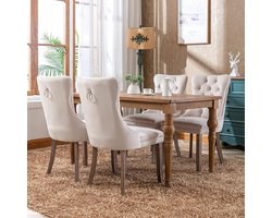 6 Eetkamerstoel Moderne Design - Eetkamerstoel met Ruggengraad - Velour Stoel - Hoogte Verstelbaar - Zilveren Decoratie Knoppen - Kussen Stoel - Thuis Eetkamer Meubels