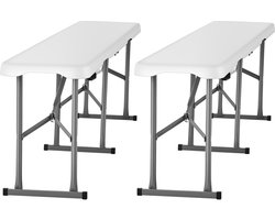 6 Ft Kunststof Opklapbare Bank, Draagbare Binnen-/Buitenbank voor Picknick, Terras, Kamperen en Dineren, Opvouwbare HDPE-Stoel voor Tuin, Sport En Multifunctionele Activiteiten, Set van 2, Wit