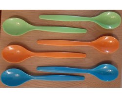 6 gekleurde eierlepels - vrolijke lente kleuren - oranje blauw groen wit - babyhapje lepeltje - eierlepeltjes