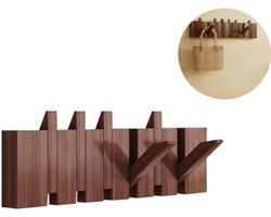 6-haaks wandhanger - kapstok - ophanghaken - Pianotoetshaken - Jassen- en tassenhanger - Massief hout - Walnootkleur